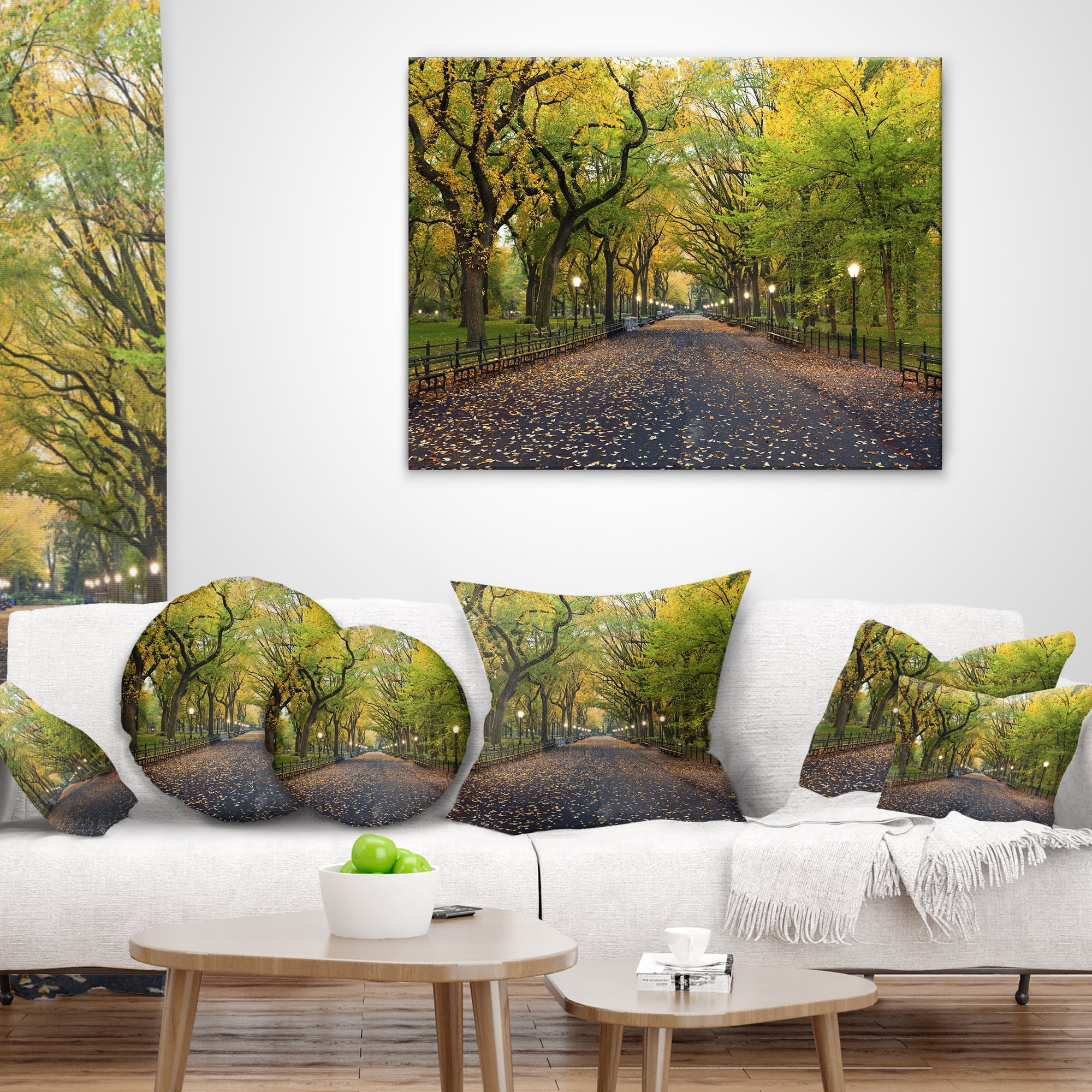 Designart The Mall Area in Central Park - Landscape Printed Throw Pillow - 12x20
