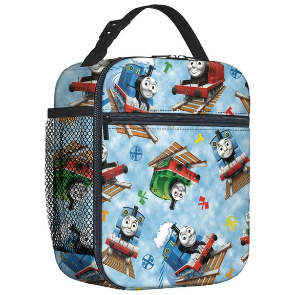 For Thomas Train Cartoon Theme Insulated Lunch Bag,Portable Reusable Lunch Tote Box,8.66x4.33x10.24 inch with Mesh Side Pocket for Unisex Picnic,Camping,Trips