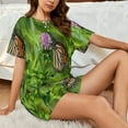 thumbnail image 4 of Fuzoiu Butterflies and Floral Print Women's Short-Sleeved Pajama Set,Lounge Sleepwear Set,Womens Pajama Sets 2 Piece,Button-Up Top and Shorts with Pockets-Small, 4 of 6