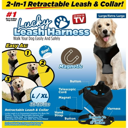 As Seen on TV Lucky Leash Magnetic Harness & Retractable Leash - Size L/XL (36 - 80 lbs)