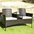 thumbnail image 4 of Costway Patented Patio Rattan Conversation Set Loveseat Sofa Cushioned Coffee Table Mix Brown, 4 of 10