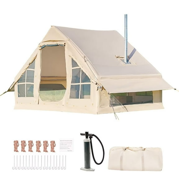 NAIZEA Tent for Camping with Pump - Air Glamping Tents, Easy Setup Blow Up Tent, Waterproof Oxford Inflatable Tent, 4-6 Person Cabin Tent with Mesh & Chimney Window