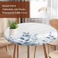thumbnail image 3 of Blue Eucalyptus Round Tablecloth 55-60 Inch Round Fitted Table Cloth with Elastic Edge, Leaf Plants Watercolor Plant White Waterproof Table Cover Protector for Outdoor Picnic Party Dining, 3 of 6