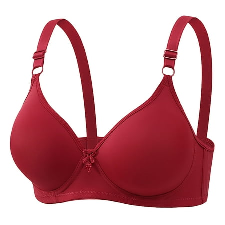 WREESH Push-Up Bra Adaptive Bra Women No Underwire Bras Printed Gathered Middle Button Breathable Underwear Daily Bra Plunge Bra Underwear Wine