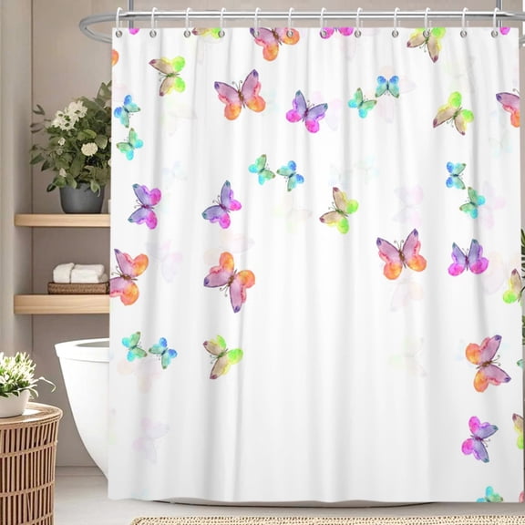 Colorful Butterfly Shower Curtain Spring Bath Curtain Decor with Hooks for Bathroom 72x72 in