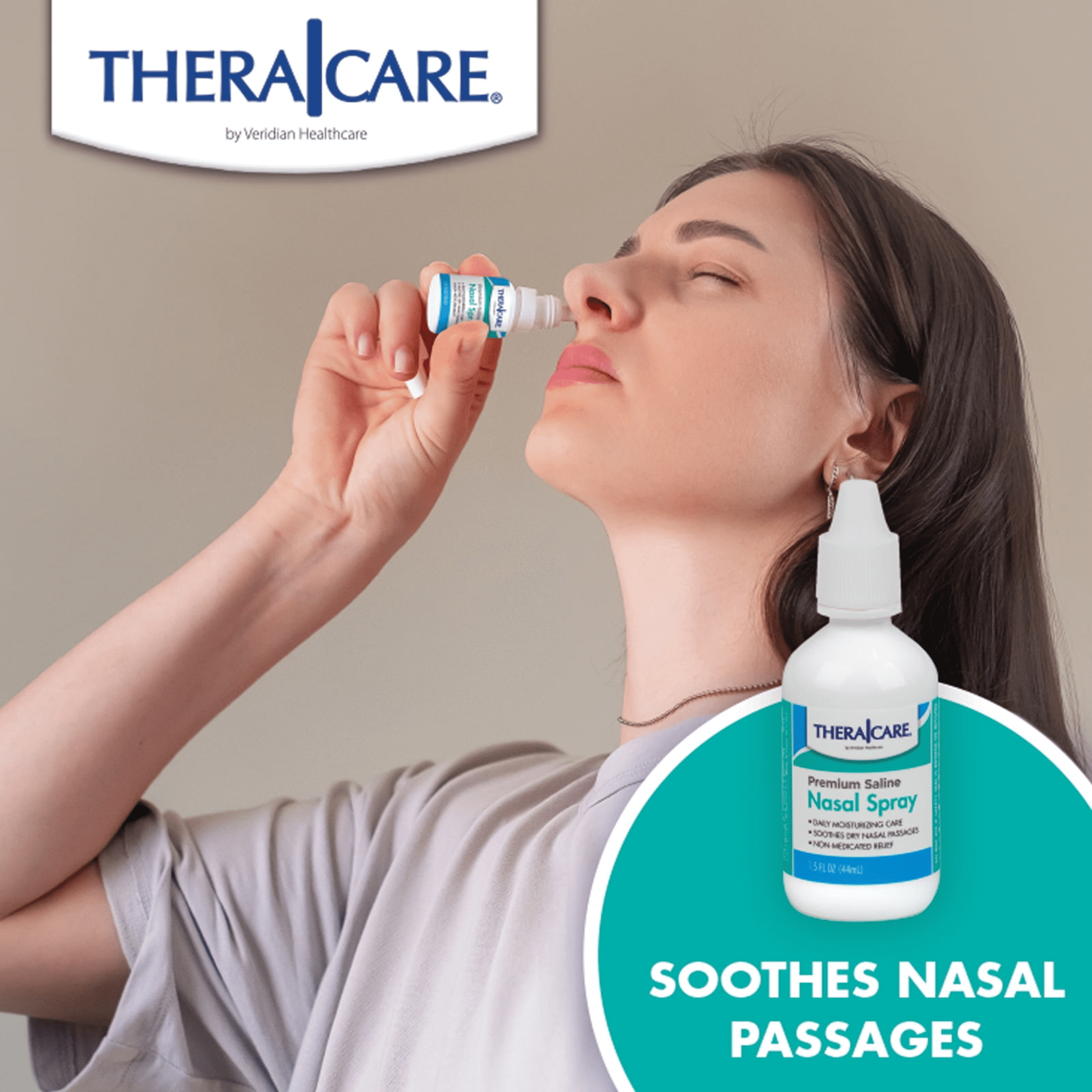 TheraCare Nasal Spray | Premium Saline | 1.5 fl oz | Non-Medicated Solution | Safe for Adults and Children | Allergy Relief