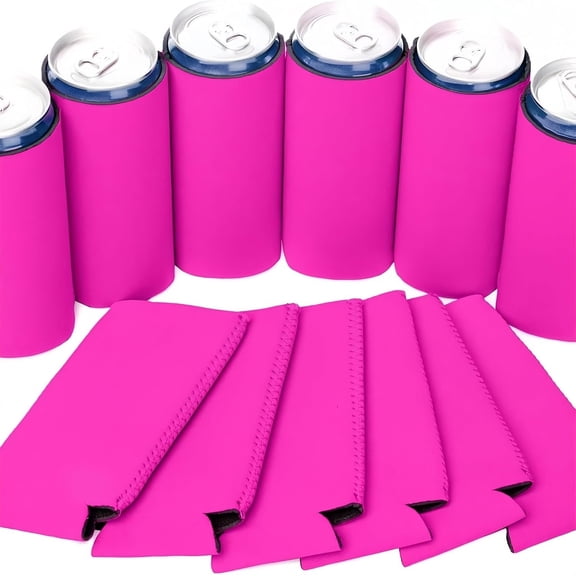 Neoprene Blank Slim Can Cooler Sleeve (12-Pack) - 12 oz Slim Drink Holder with Base, Leak-Proof & Insulated - Fits Tall Slim Cans (Rose Red)