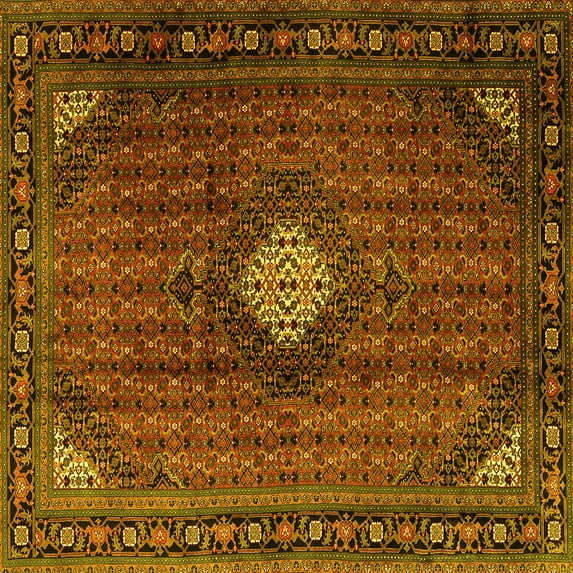 Ahgly Company Machine Washable Indoor Square Persian Yellow Traditional Area Rugs, 6' Square