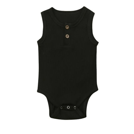 

Pudcoco Baby Summer Cotton Rompers Sleeveless One-Piece Solid Color Jumpsuits