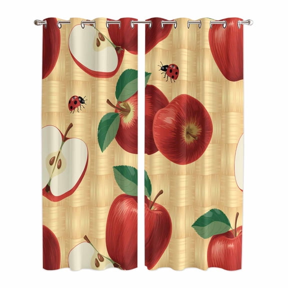 Kitchen Curtains 84 Inch Length 2 Panels, Farmhouse Apples Grommets Window Treatment Curtain, Country Tropical Fruits Watercolor Thermal Curtains Drapes for Living Room/Bathroom