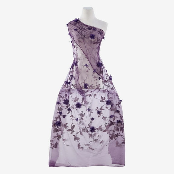 Zelouf Isla Lurex W/3D Flower Mesh , Sewing, DIY, Crafts Fabric by the Yard, Mulberry, 3 Yard