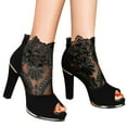 thumbnail image 4 of Women Peep Toe Ankle Bootie Lace Flowers Open Toes High Heels Ankle Cutout Boots Fashion Slingback Chunk Boots Shoes, 4 of 4