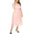 thumbnail image 4 of Eternatastic Womens Scooped Neckline Floral lace Top Plus Size Cocktail Party Midi Dress 3XL Pink, 4 of 5