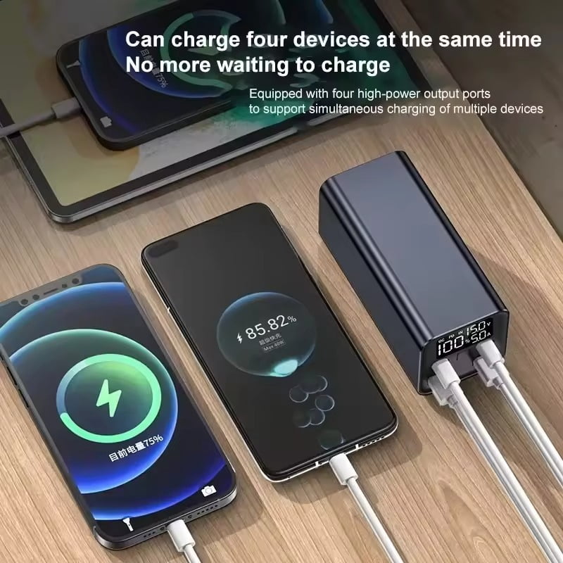 65W Fast Charging 20000mAh Portable Power Bank – Black, LED Display, Waterproof, Built-in Cable