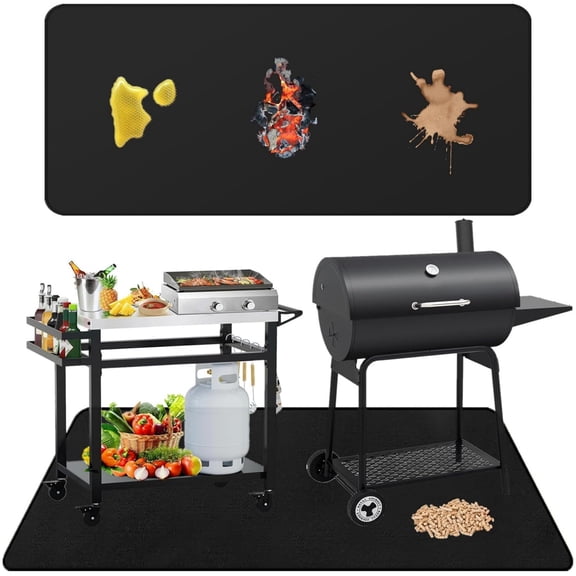 Topboutique Grill Mat 1 Pc Under Grill Mat Large Fireproof Grill Pads Washable Floor Mat Oil Proof Fireplace Mat Fire Pit Mat - Prevents Ember Damage Wood Floor - 48 x 30 inch, Black
