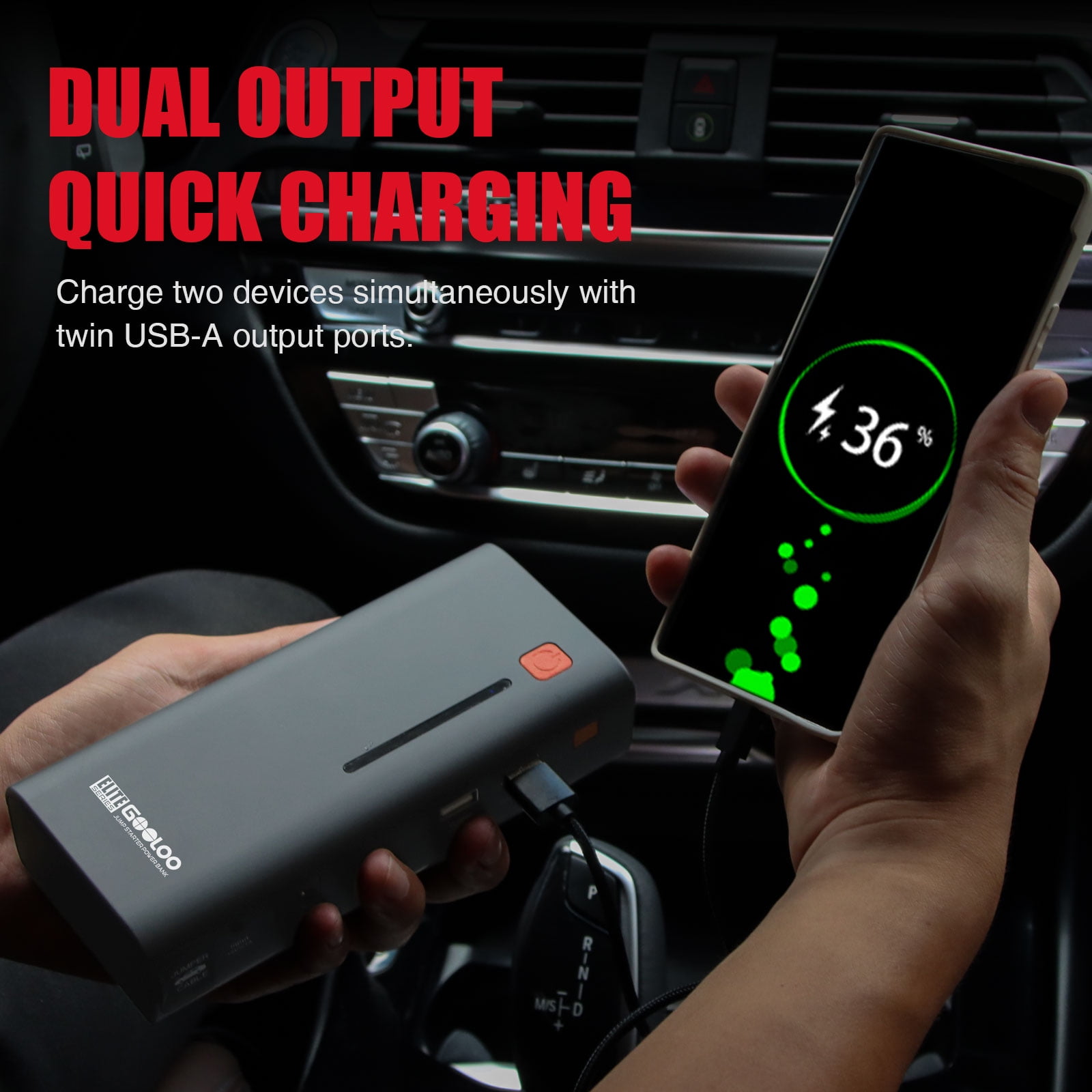 Gooloo upgraded 1200a peak 18000mah portable car jump starter discount