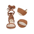 thumbnail image 6 of BLISSFUL STEP Women's Open Toe Lace up Sandals Mid Block Heels Sandals Brown 5, 6 of 8