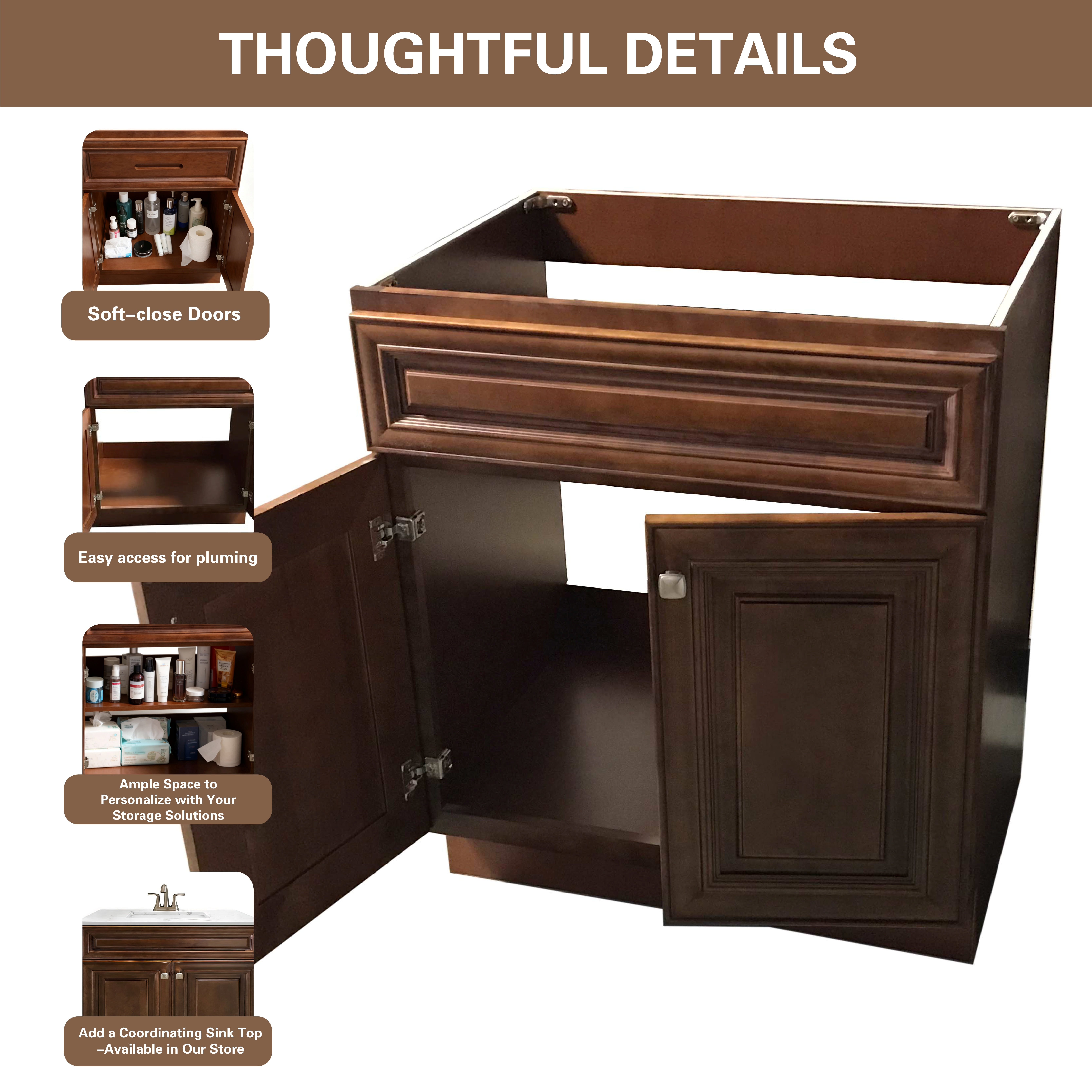 Sink Base Bathroom Vanity Ready-to-Assemble Bathroom Cabinet 24" Width Vanity Base in Maple Walnut
