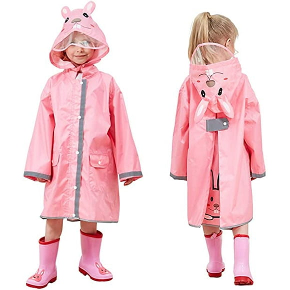 Vêtements de Pluie pour Enfants, 3d Dessin Animé Enfants Bambin Veste Imperméable Poncho pour Garçon Fille (Rose, M)