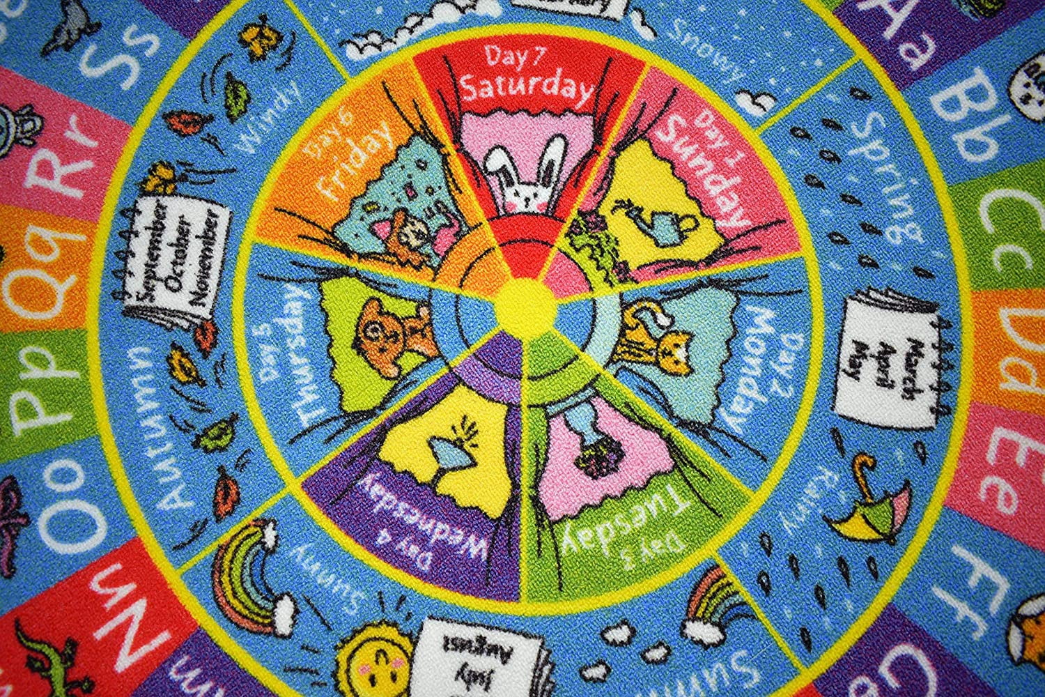 KC Cubs Playtime Collection ABC Alphabet, Seasons, Months and Days of The Week Educational Learning & Game Round Circle Area Rug Carpet for Kids and Children Bedrooms and Playroom