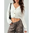 thumbnail image 4 of Women'S Long Sleeve Button Front V Neck Soft Knit Cardigan Sweaters White XL, 4 of 7