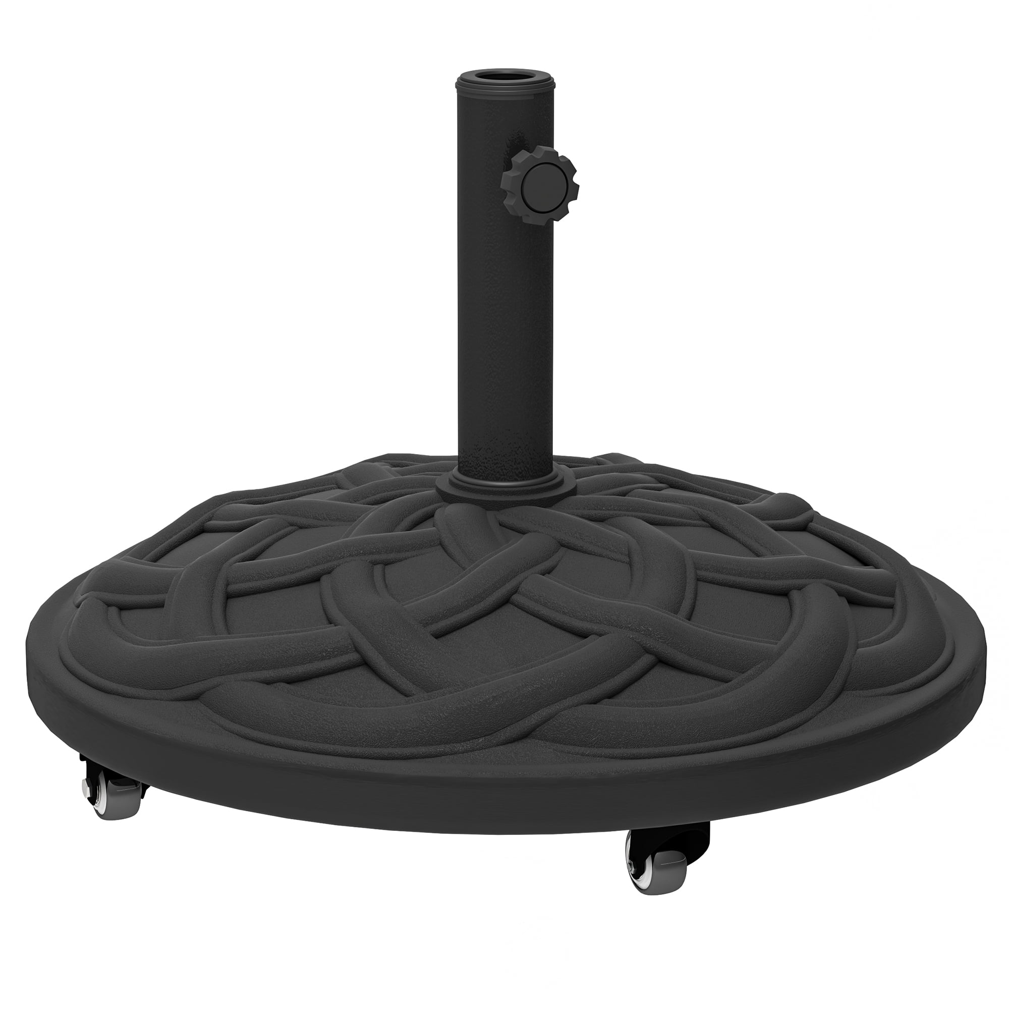 Outsunny Round Patio Umbrella Base with Wheels, 44 lbs Resin Umbrella Stand Base, Patio Umbrella Holder for 1.3"/1.5"/1.9" Umbrella Poles, Black