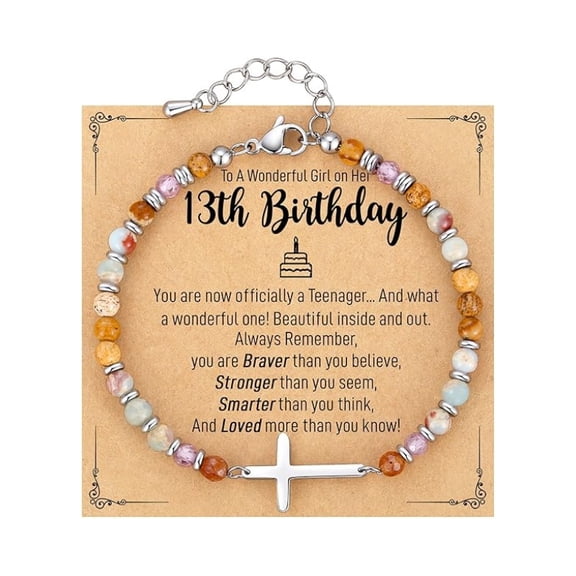 Faty-T Gifts for Women To My Daughter Cross Bracelet Faith Easter Catholic Religious Christian Jewelry, Meaningful Baptism Communion Natural Beads Bracelets