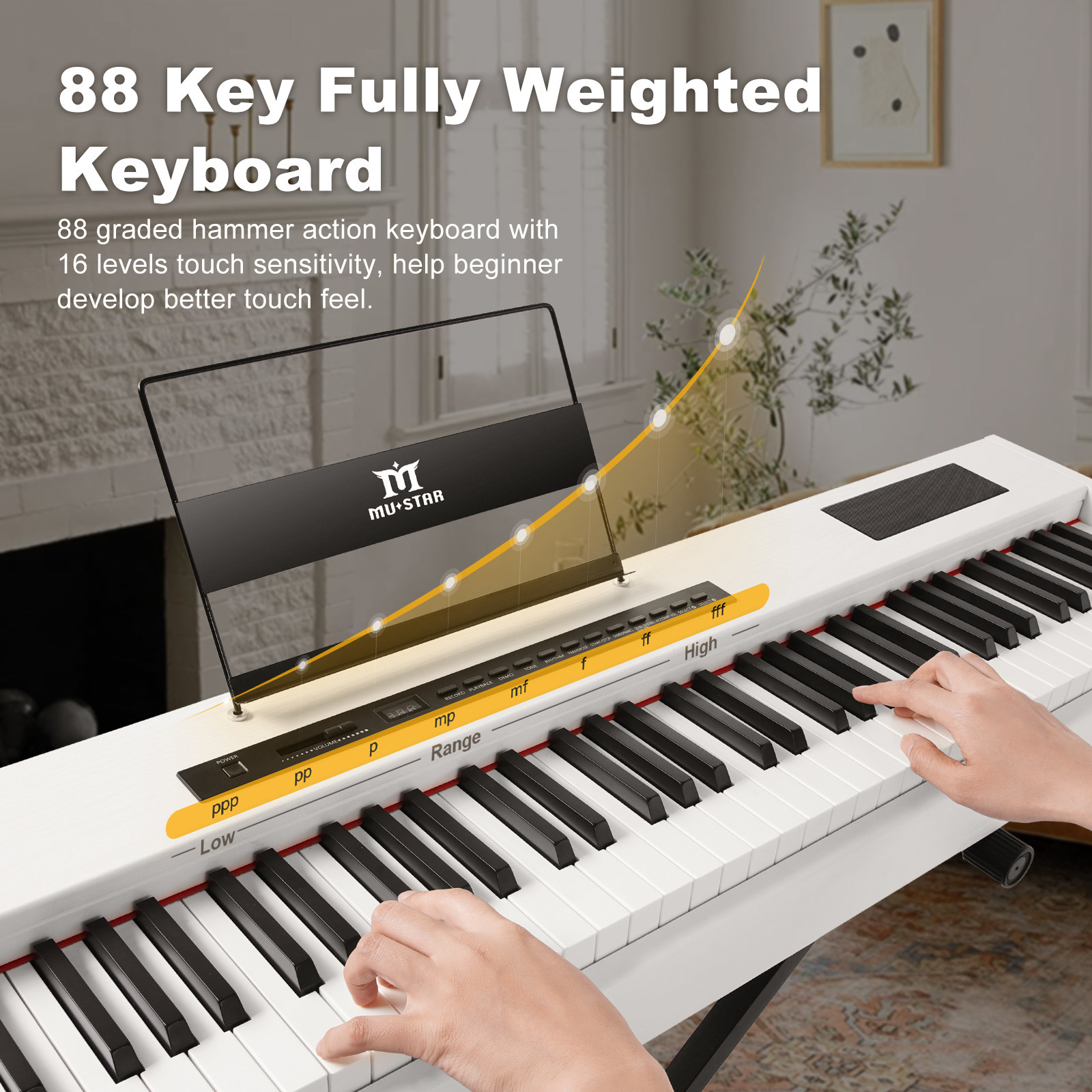 White 88Keys Electric Digital Piano Keyboards Fully Weighted Hammer Action with Sustain Pedal,Stand,Portable Case