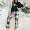thumbnail image 2 of Womens Pajama Sets Heart Checkered Print Long Sleeve Top and Pants Two Piece Black Women's Sleepwear L, 2 of 6