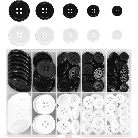 160 Pcs Black & White Round Buttons - Resin Sewing Buttons