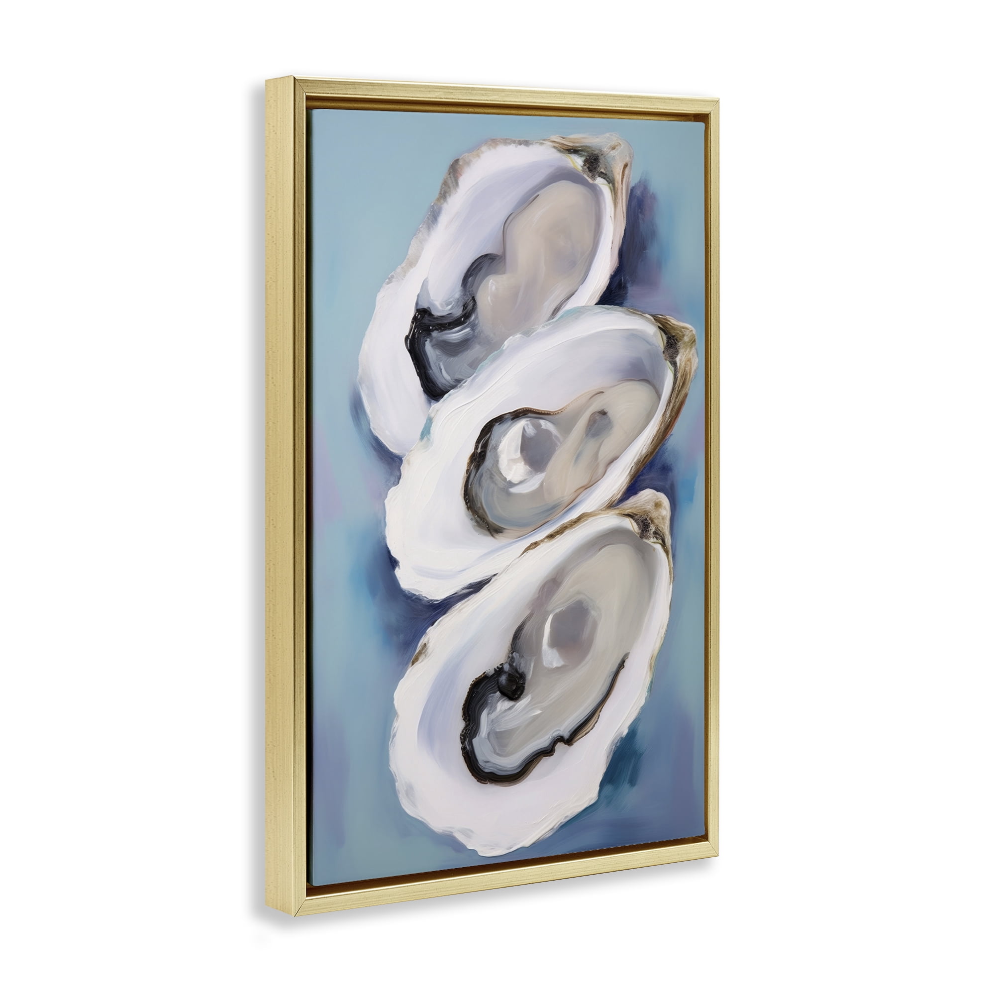 Stupell Industries Three Oyster Shells Animals & Insects Painting Gold Floater Framed Canvas Art Print Wall Art, 21 x 31