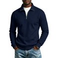 thumbnail image 3 of Mens Quarter Zip Pullover Sweater Lightweight Mock Neck Slim Fit Pullover Knit Casual Polo Sweaters Navy L, 3 of 8