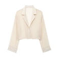 thumbnail image 2 of Conjunto de dos piezas de moda para mujer, camisas de botonadura sencilla en color beige y pantalones de cintura alta con elástico vintage, conjuntos de pantalones elegantes para mujer, 2 of 5