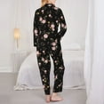 thumbnail image 3 of Pajama Sets for Women 2 Pcs, Pink flowers A Button Down Long Sleeve Sleepwear Lounge PJ Sets, 3 of 6