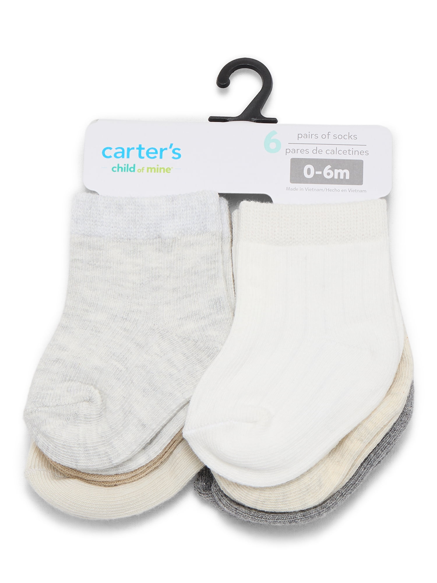 Carter's Child of Mine Baby Unisex Crew Socks, 6 Pack, 0-6 Months