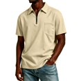 thumbnail image 2 of Mens Zip Neck Casual Short Sleeve Tops Cotton Soft Breathable Pocket Polo Shirts For Commute Outdoor Leisure L, 2 of 4
