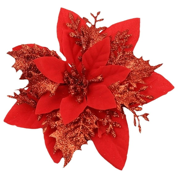 WMGHA Glitter Poinsettia Flowers Berries Stems Ornaments, Artificial Flowers with Berry Picks Floral Decorations for Christmas Tree Wreath Fireplace Xmas Party Decor