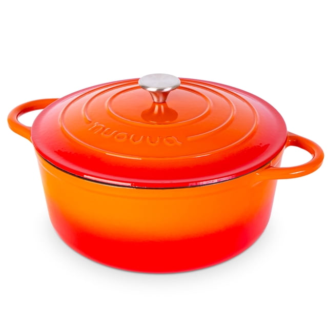 Olla holandesa de hierro fundido con tapa – Cacerola esmaltada antiadherente apta para horno – Batería de cocina resistente para horno holandés – Naranja, 7.3 cuartos, 30 cm – de Nuovva
