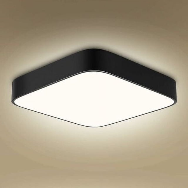 Lámpara de techo LED 24W, 1800 lúmenes 6000 K blanco frío, 220 V 16 LED, negro, cuadrado, práctica lámpara de techo LED para baño, salón, garaje, pasillo, armario, sótano, escalera, oficina