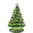 thumbnail image 1 of 15 Inch Pre Lit Tabletop Ceramic Christmas Tree, Hand Painted Holiday Decoration with Multicolored Lights, Green, 1 of 6
