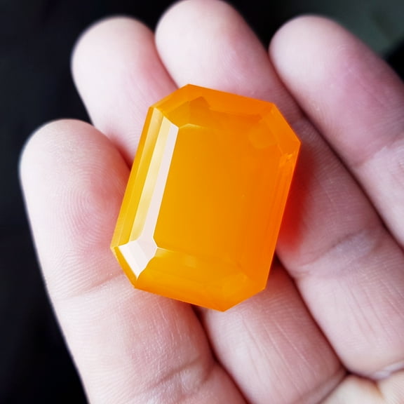 Large Orange Mexican Fire Opal 75  Ct. Australian Emerald Cut Synthetic lab-Created Orange Color Loose Gemstone