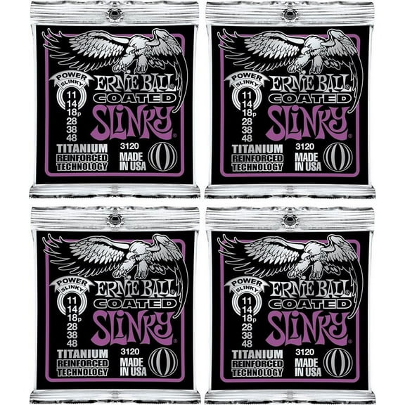 Ernie Ball 3120 ^4  Coated Power Slinky Strings, 4 Pack