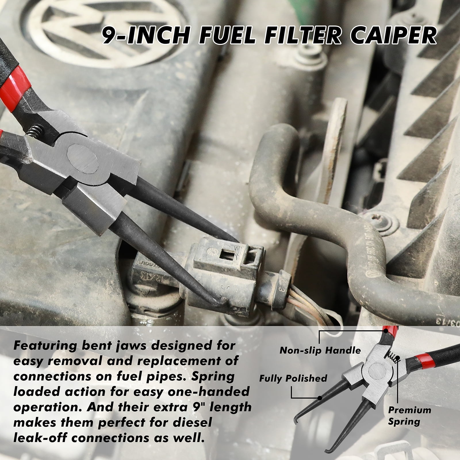 CASOMAN PRO 4PCS Fuel Line Pliers Set, Hose Remover Pliers, 9 Inch Fuel Filter Caliper, Hose Pipe Clamp Clip, 80 Degree Disconnect Pliers Set for Auto Maintenance