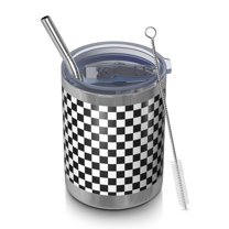 12oz Tumblers Black and White Small Checkered Pattern Vacuum Insulated Stainless Steel Travel Tumbler Cups Mug with Lid and Straw for Beer,Coffee,Beverages with Cleaning Brush for Cold & Hot Drinks