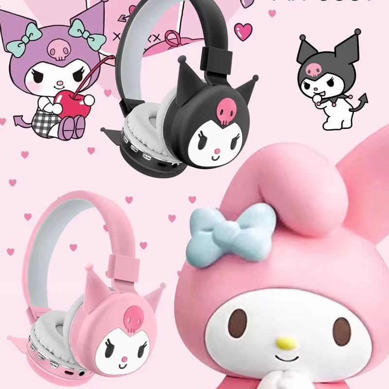 Kuromi Sanrio Bluetooth Headphone Wireless Headsets with Mic Foldable Lightweight Earphone for Phones Laptop Cartoon