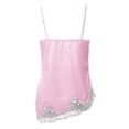 thumbnail image 4 of Alun Summer Spaghetti Strap Tank Tops for Women Elegant Satin Lace Trim V-Neck Sleeveless Cami Pure Color Backless Slim Fit Asymmetrical Hem Going out Camisole Pink XL, 4 of 5