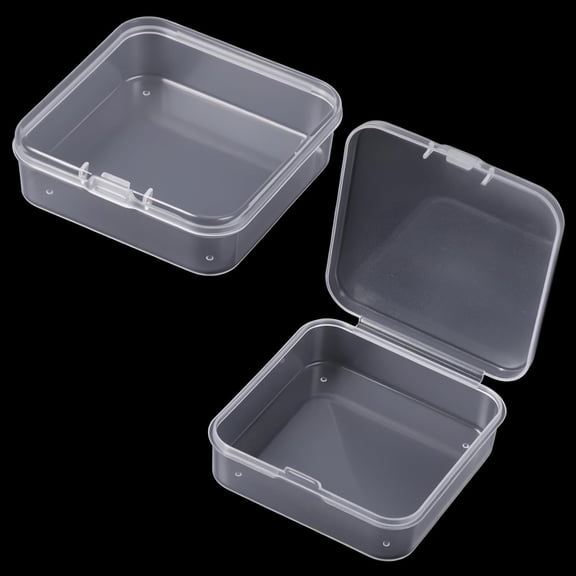 ACDANC 2 Pcs Clear Plastic Storage Containers Mini Storage Containers Box 2.5X2.5 Inches Square Clear Plastic Organizer with Hinged Lid Small Rectangle Organizer for Beads Game Pieces Crafts