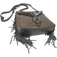 thumbnail image 4 of Urbalabs Western Crossbody Fringe Buckle Cowhair Leather Messenger Teal Stone Tooled Tote Bag Hand Stitched Purses (Dark Brown), 4 of 7