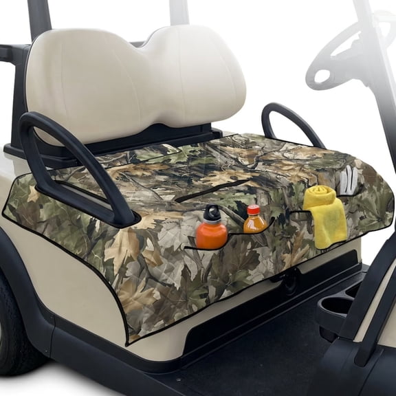 Xixirimido Golf Cart Seat Covers, Universal Golf Cart Seat Towel Blanket Quilted with 4 Pockets Fits for EZGO, Yamaha, Club Car & More 2-Seat Carts, Retro Forest Tree Camo
