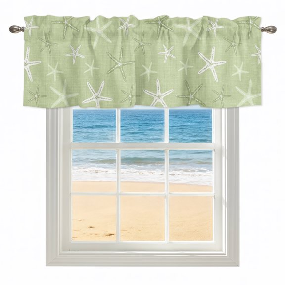 Vintage Chartreuse Starfish Kitchen Valances for Windows 42x12 Inch Kitchen Curtains Valances Rod Pocket Summer Coastal Beach Marine Bathroom Window Valances for Window Treatment Decor